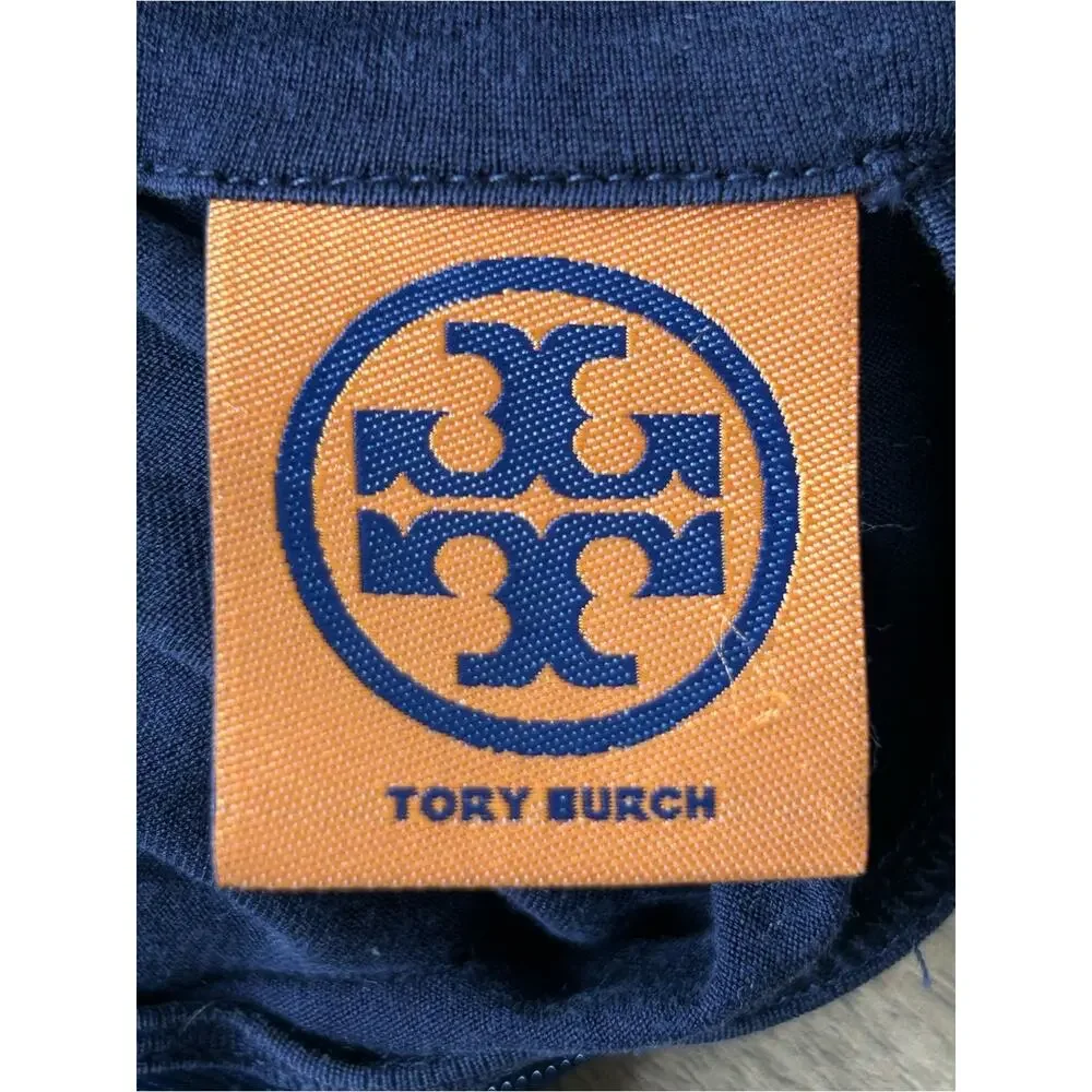 Tory Burch Navy Silk Zipper Mock Neck Long Sleeve Top M